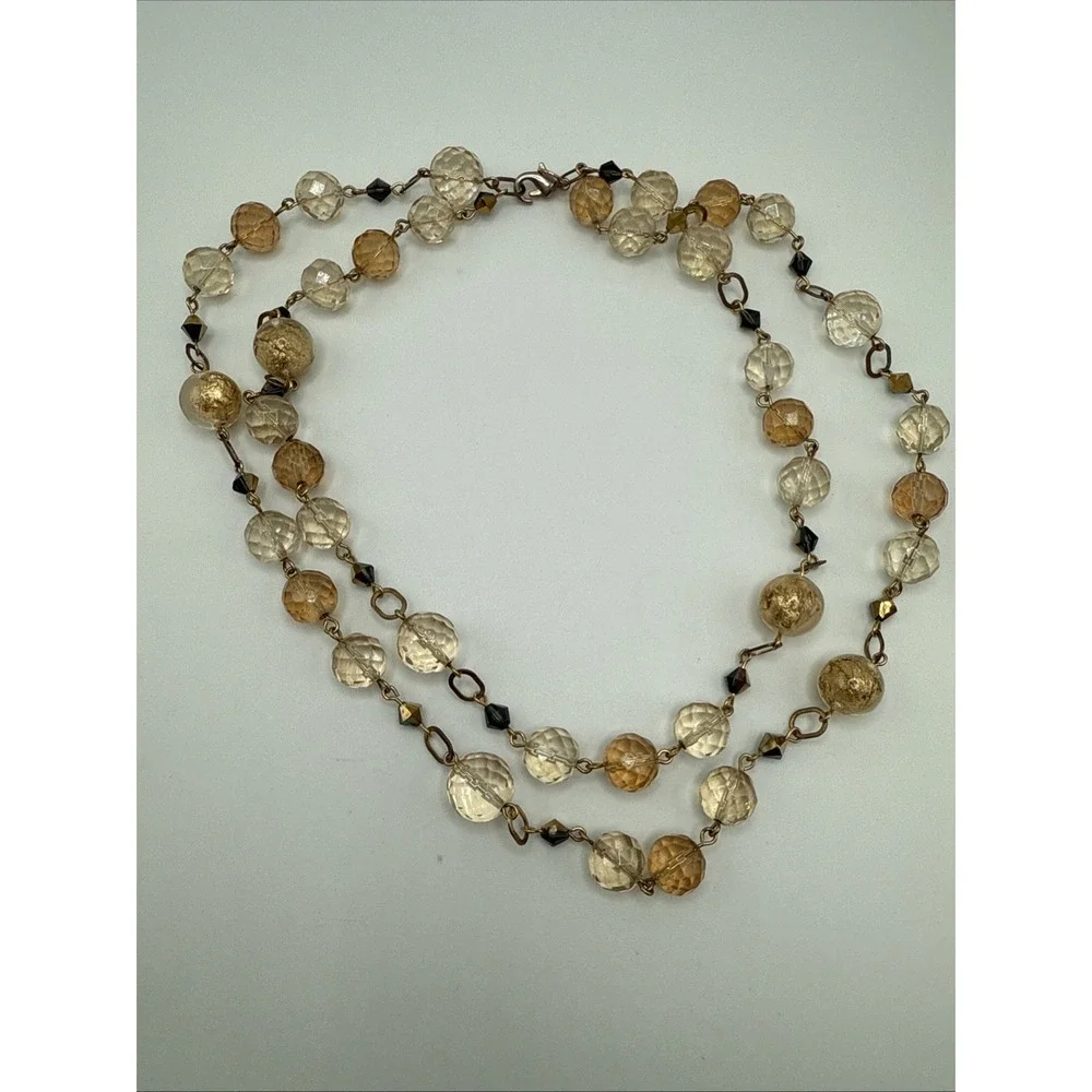 Mary Kay Adjustable Versatile Necklace Gold Tone Chain W/ Clear Gold Brown Beads